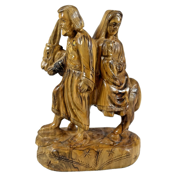 Hand Carved Vtg 1992 Olive Wood Holy Family Baby Jesus Mary Joseph Donkey SIGNED - Picture 1 of 11